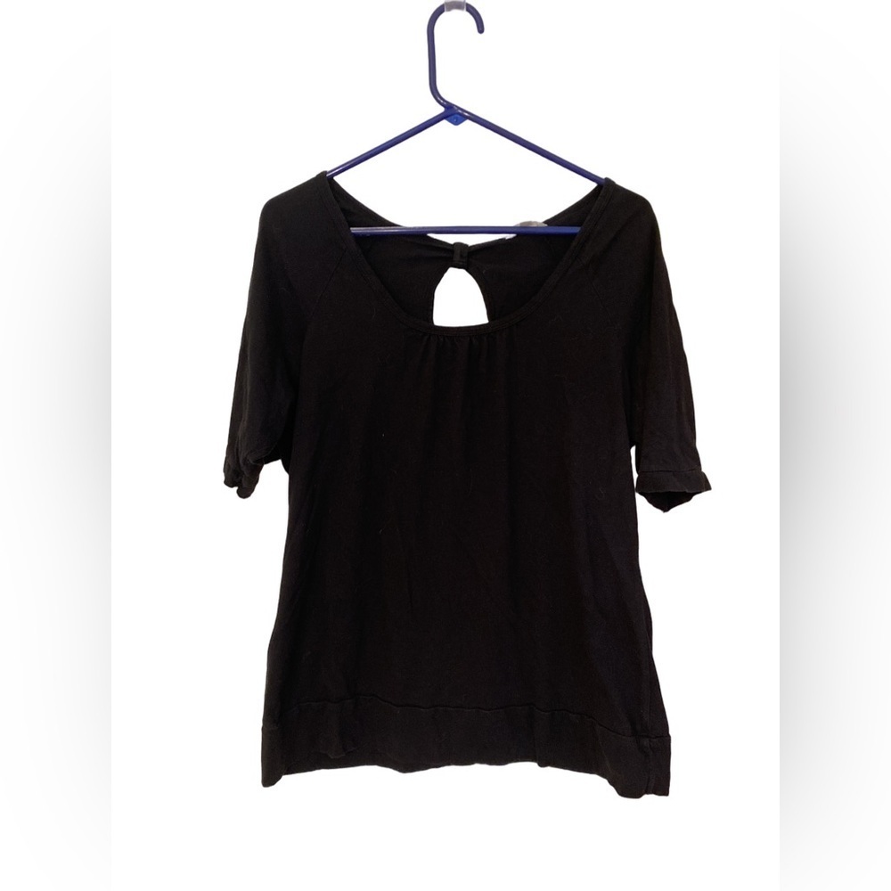 Energie Black 100% Cotton Keyhole Top with Elbow Length Sleeves Plus Size 2X